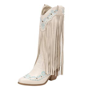 Cowboyboots med tofsar och broderad vintageinspirerad design Vit / 35