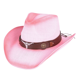 Cowboyhatt i Flätad Halmlook med Solskärm Ljusrosa / 56-58cm