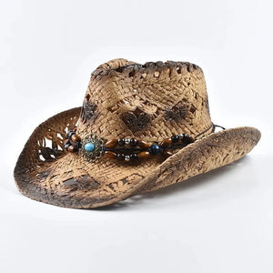 Cowboyhatt i halm med pärlor