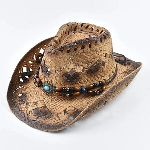 Cowboyhatt i halm med pärlor