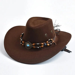 Cowboyhatt i konstmocka med pärlor Brun / 56-58cm