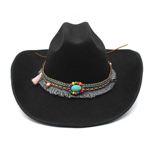 Cowboyhatt i mjuk filt med turkos pärldetalj
