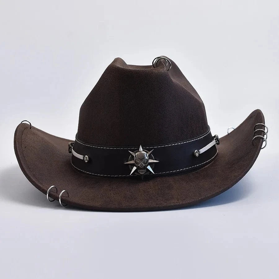 Cowboyhatt i mjuk mockaimitation med stjärndetaljer