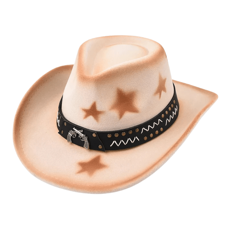 Cowboyhatt med stjärnmönster och dekorerat bälte