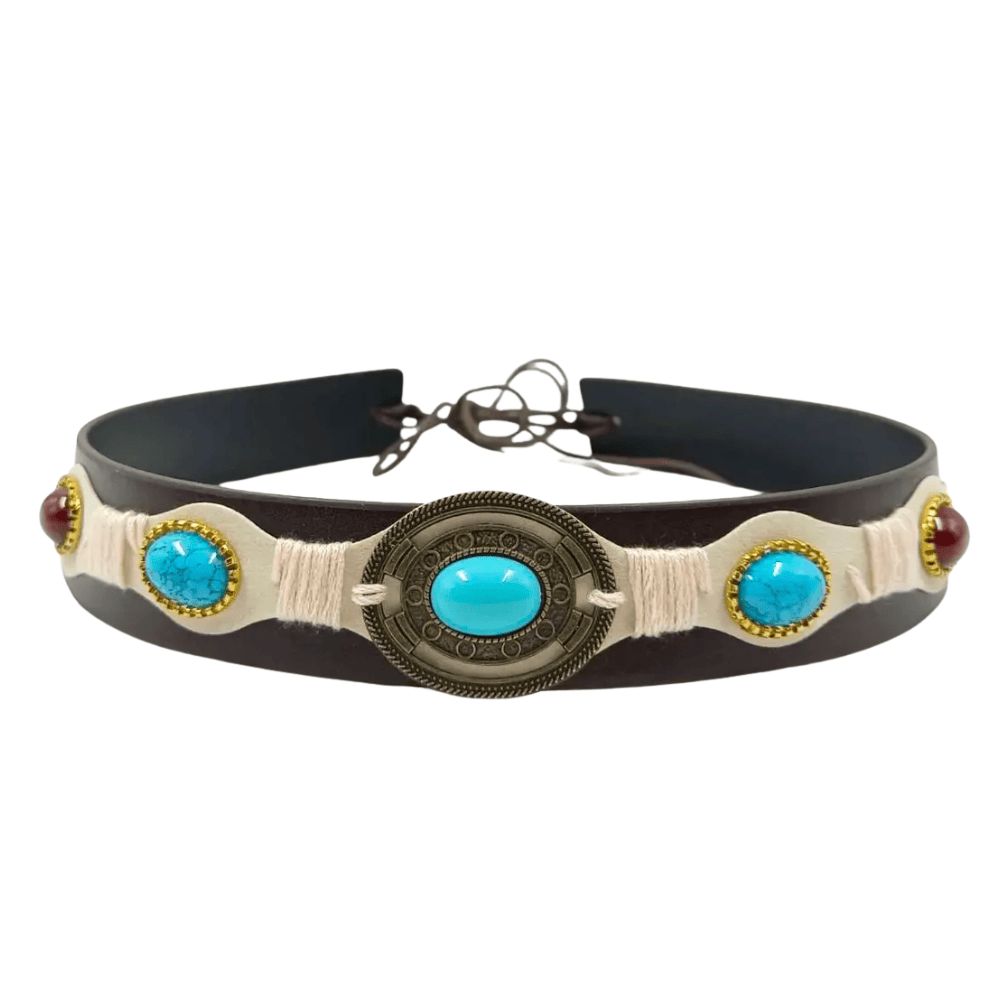 Cowboyhattband med stora turkosstenar