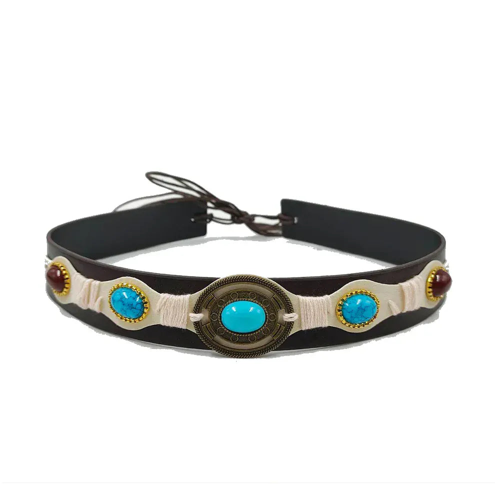 Cowboyhattband med stora turkosstenar