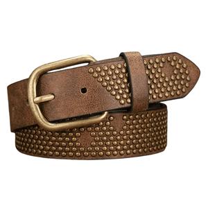 Cowboyläderbälte med Nitmönster Ljusbrun Guld / 120cm