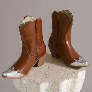 Cowgirl-Ankelboots med Metalltå