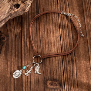 Cowgirl-halsband i mocka med berlocker Brun och silver