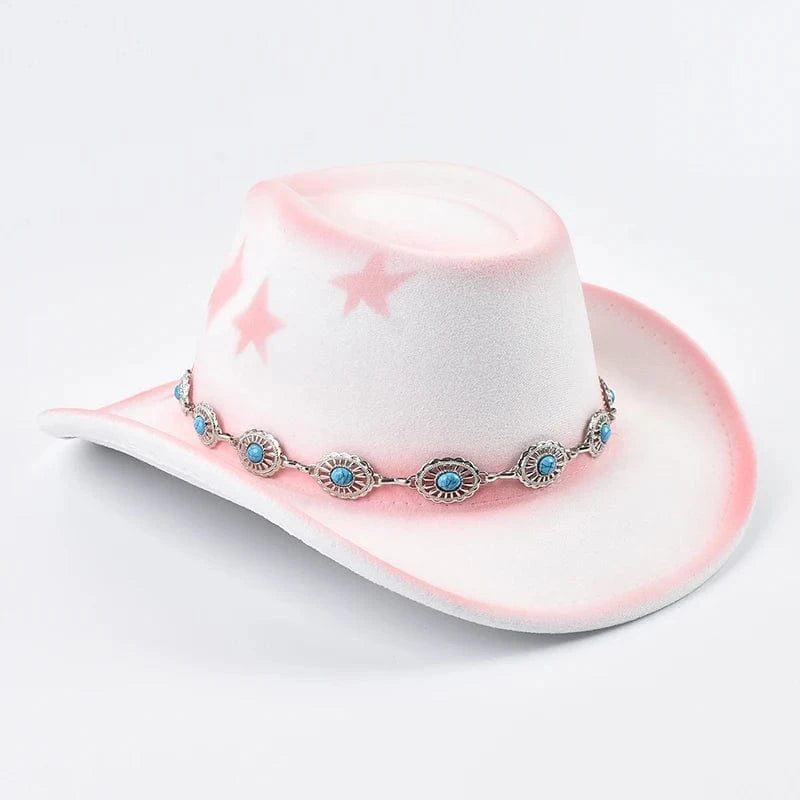 Cowgirlhatt i filt med rosa stjärnor
