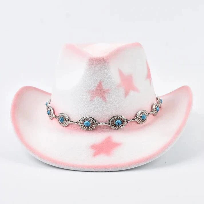 Cowgirlhatt i filt med rosa stjärnor