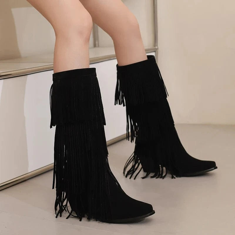 Höga Cowboyboots med Fransar för Dam