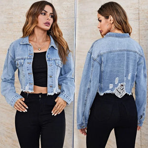 Cropped denim jacka