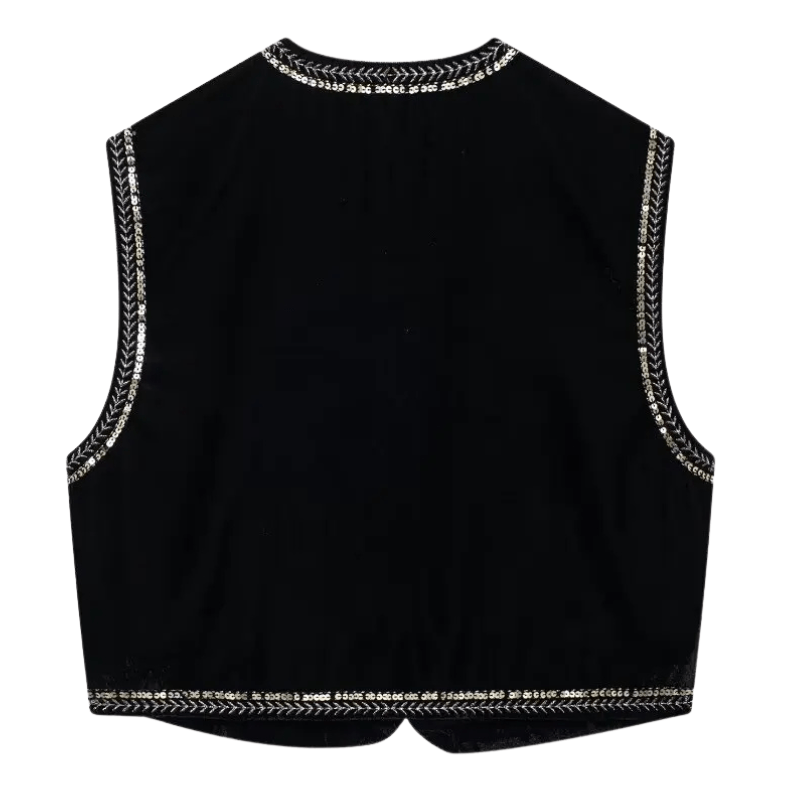 Elegant Broderad Väst i Svart