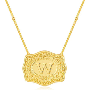 Embossed Belt Buckle Pendant Necklace for Men Punk Jewelry Gold Color A-Z Initial Letter Necklaces Women Western Jewelry Gift W / Silver / CHINA