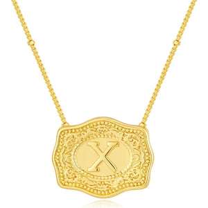 Embossed Belt Buckle Pendant Necklace for Men Punk Jewelry Gold Color A-Z Initial Letter Necklaces Women Western Jewelry Gift X / Silver / CHINA