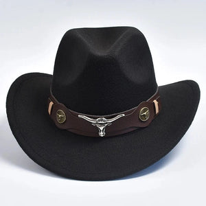 Filt cowboyhatt med oxhuvud