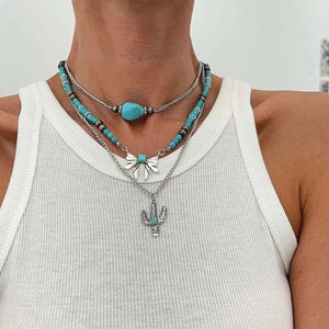 Flerradigt halsbandsset i western stil med turkoskors och choker Stil 2