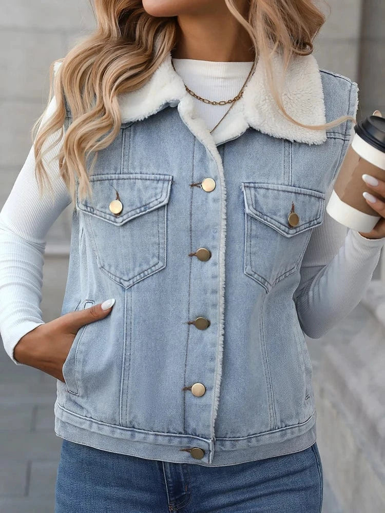 Fodrad jeansväst dam