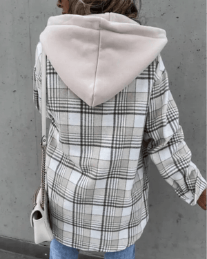Fodrad rutig hoodie-skjorta dam