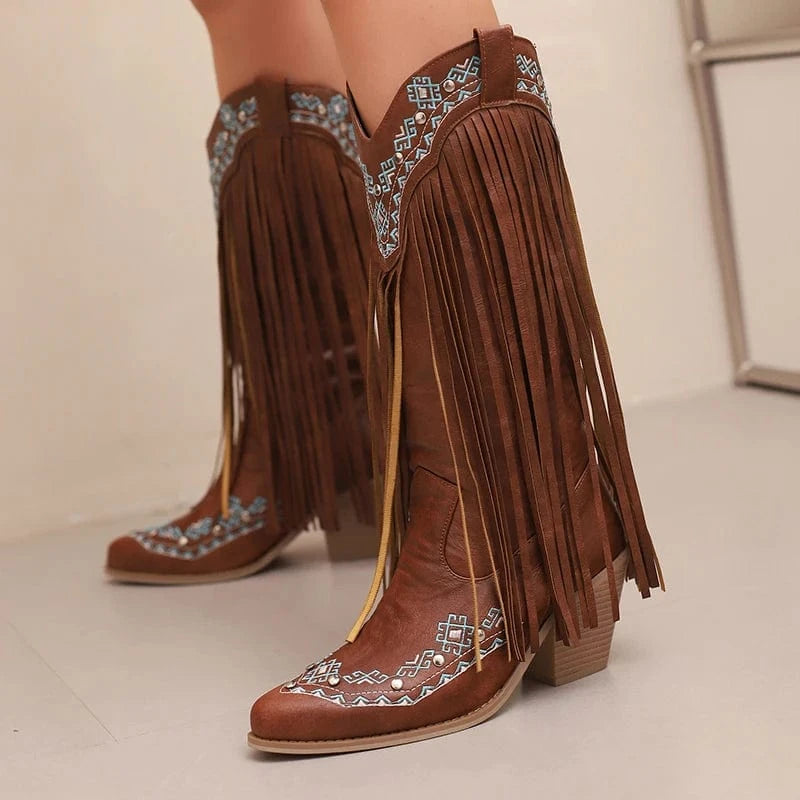 Fransboots med Broderi i Westernstil