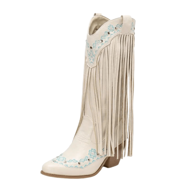 Fransboots med Broderi i Westernstil Vit / 35