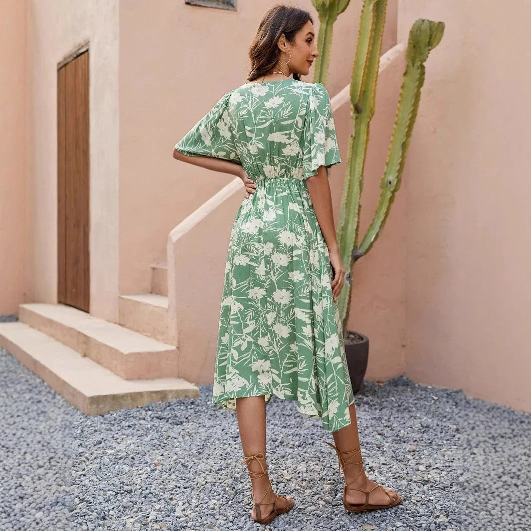 Grön blommig klänning