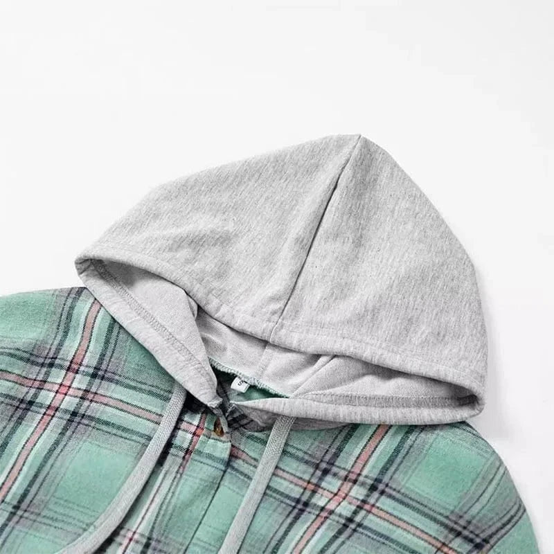 Grön rutig skjorta med huva för dam