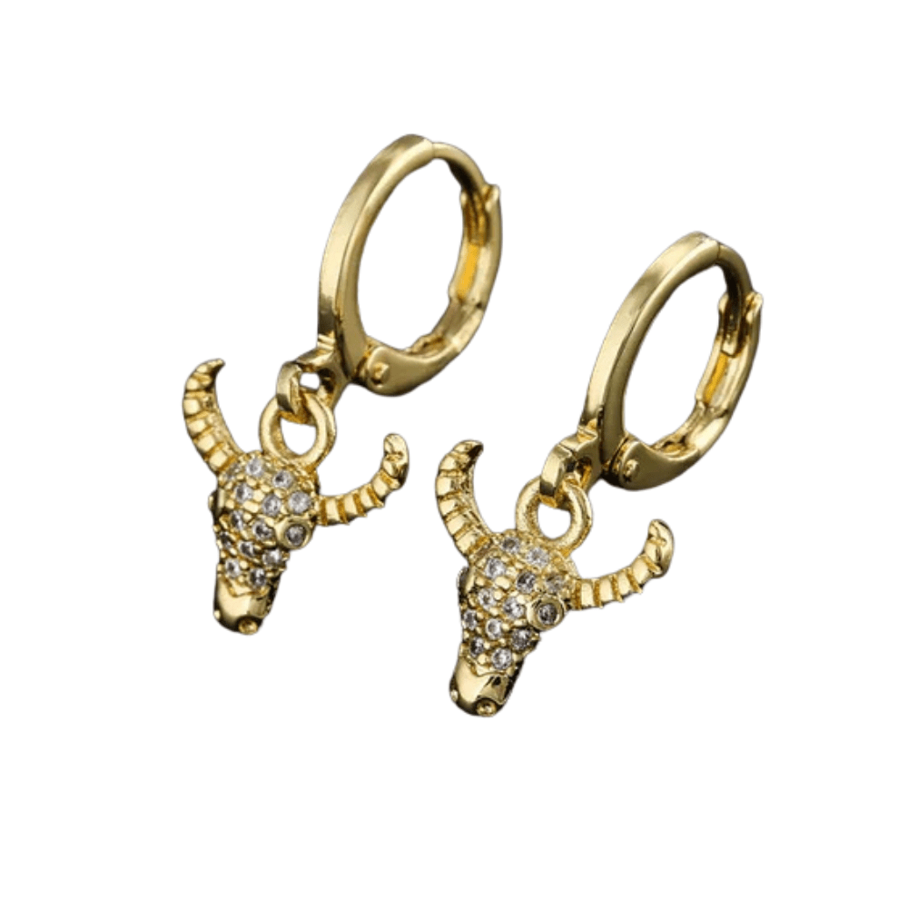 Guld hoops med glittrig tjurskalle