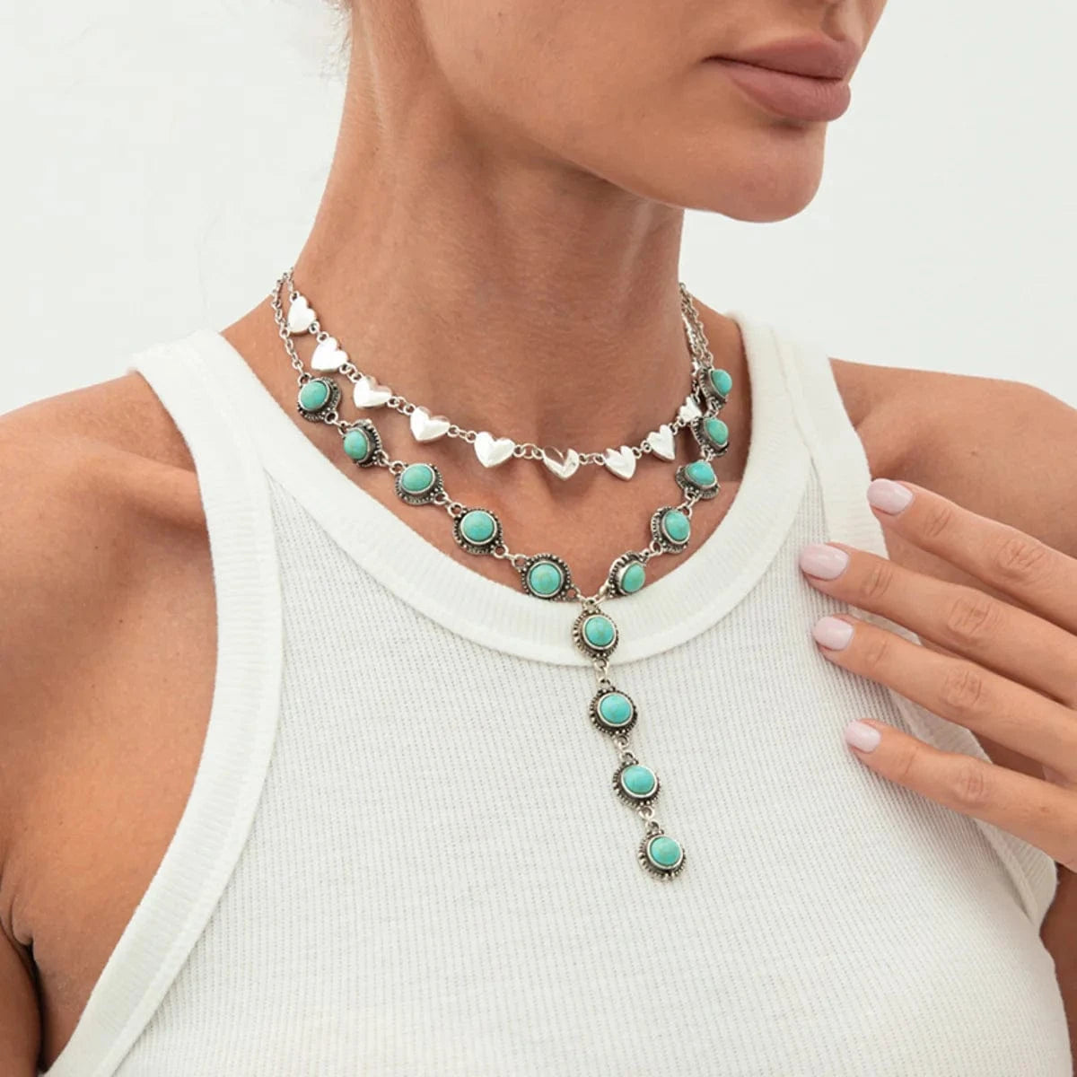 Halsbandsset i western stil med turkos och hjärtan