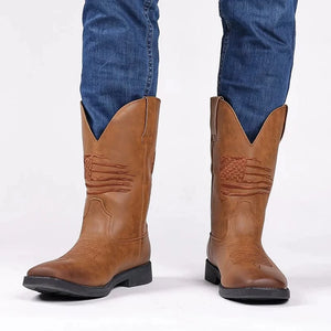 Cowboy Boots Herr i Skinnimitation med Fyrkantig Tå
