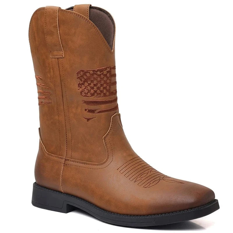 Cowboy Boots Herr i Skinnimitation med Fyrkantig Tå