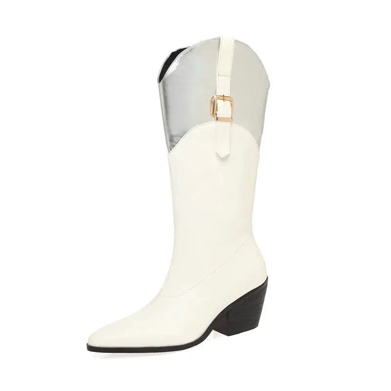Höga Cowboyboots med Metallisk Topp för Dam