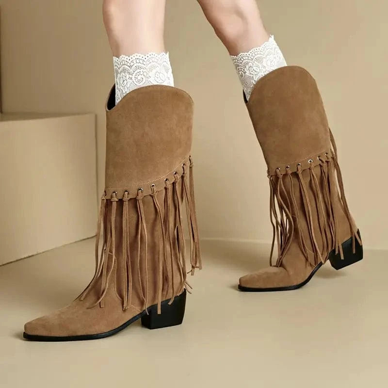 Höga Frans Cowboyboots i Mocka