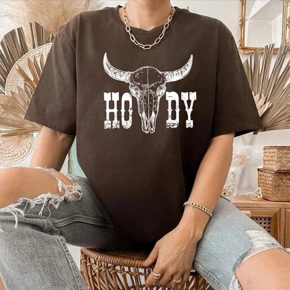 "Howdy" Western T-shirt Kaffebrun / S