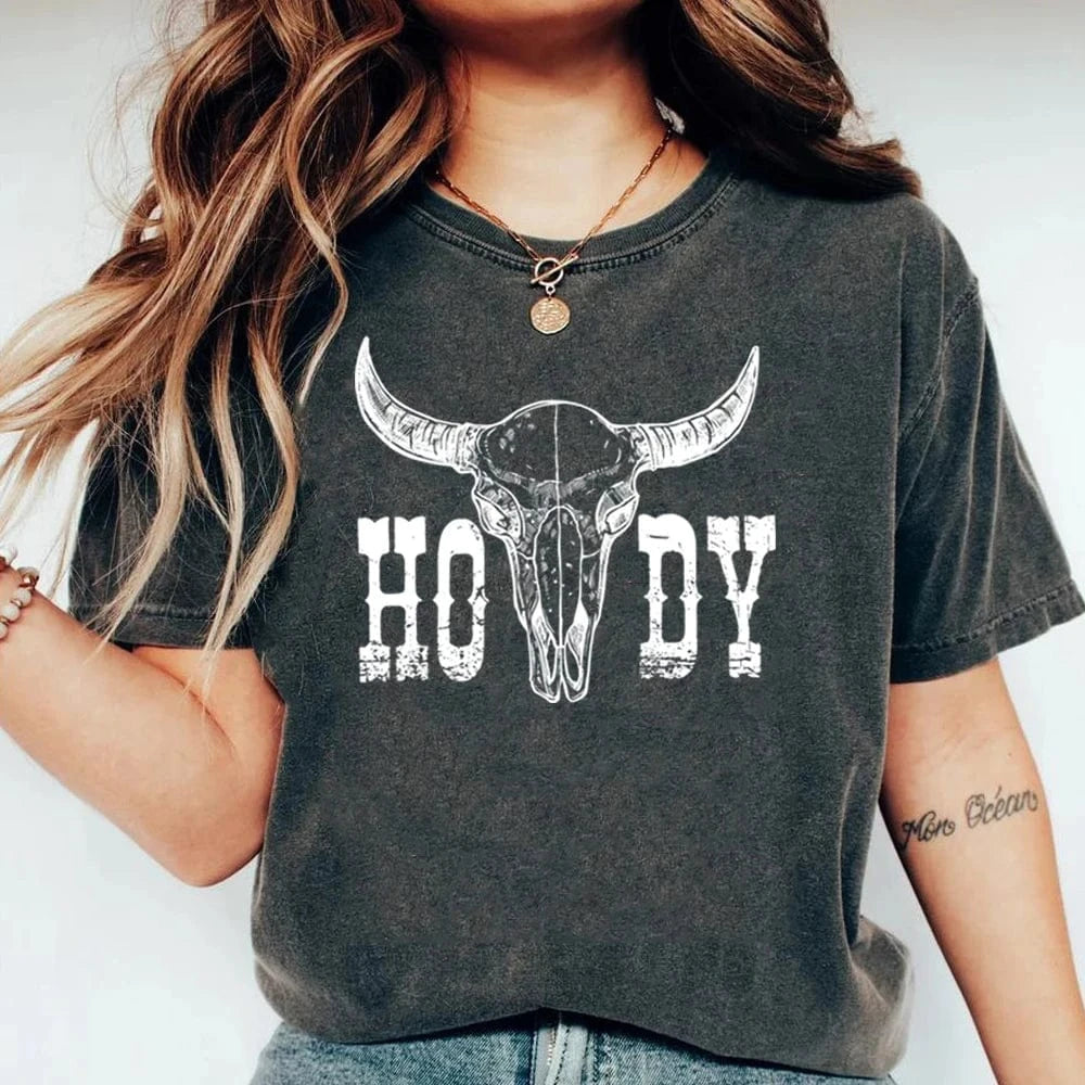 "Howdy" Western T-shirt Mörkgrå / S