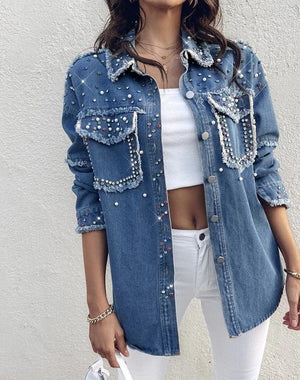 Jeansjacka dam med pärlor och strass