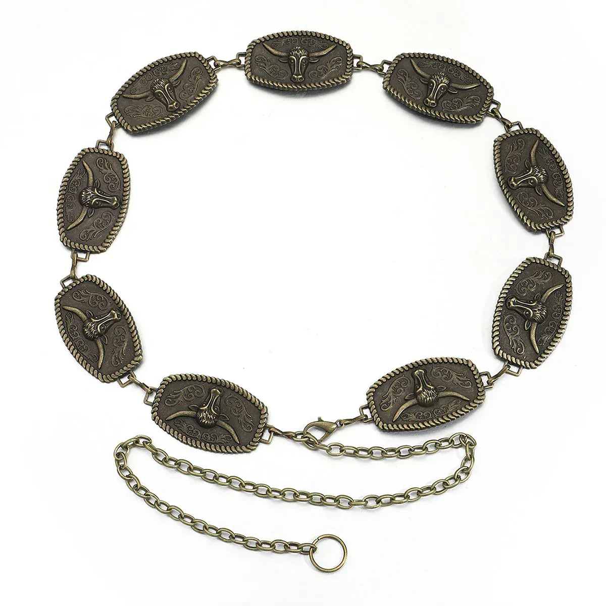 Kedjebälte med oxhuvud Antikmässing / 115cm