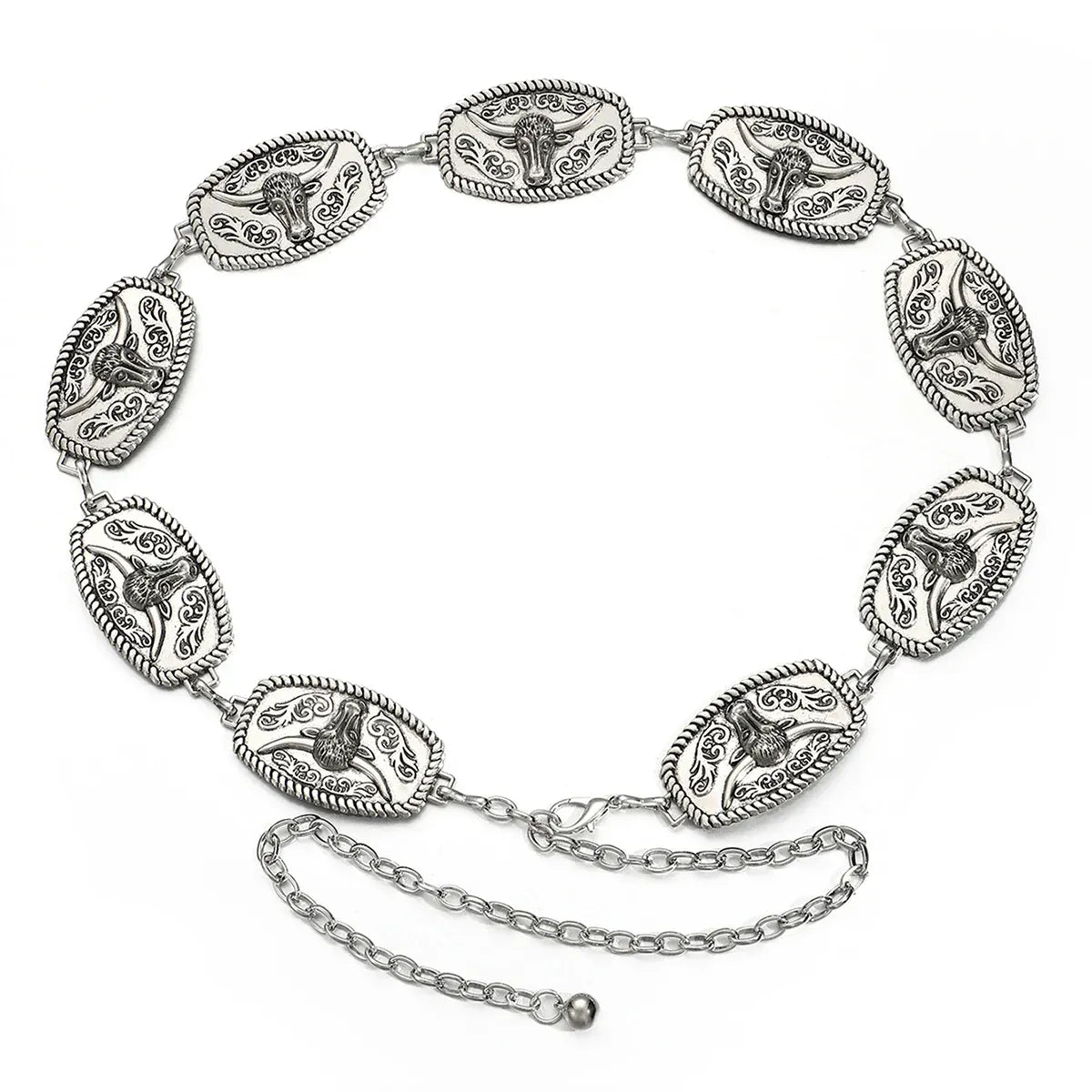 Kedjebälte med oxhuvud Silver / 115cm