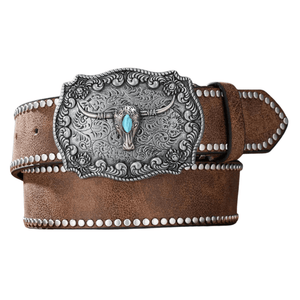 Klassisk cowboybälte tjurhuvudspänne Brun / 120cm