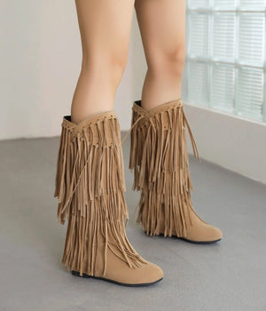 Knee-high cowboyboots med långa mockafransa