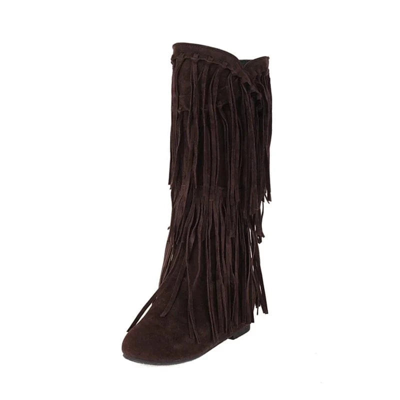 Knee-high cowboyboots med långa mockafransa Brun / 36