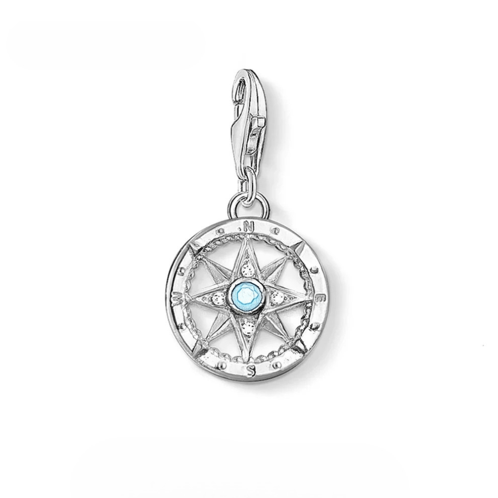 Kompass berlock i silver med turkos