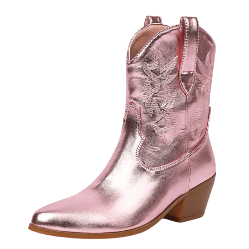 Låga cowboyboots i glänsande läderlook med broderi