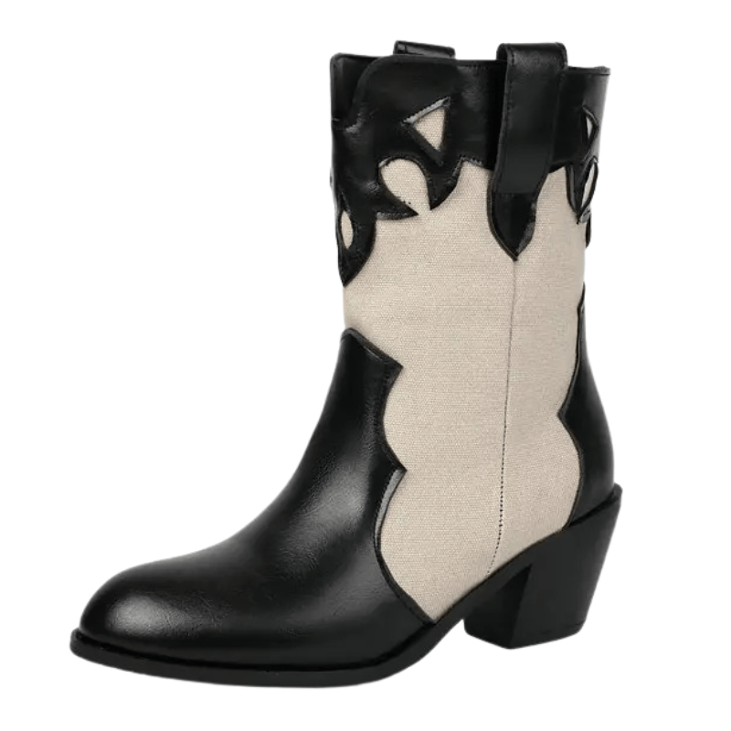 Låga Cowboyboots i västernstil med utskuret mönster och blockklack