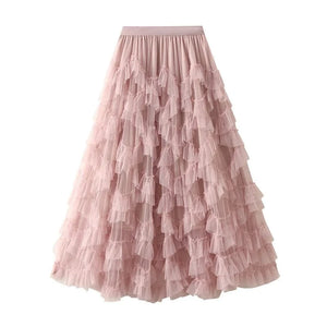 Lång kjol tyll Rosa / One Size