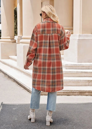 Lång rutig flanellskjorta dam