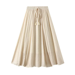 Långkjol i linne med dragsko Beige / One Size