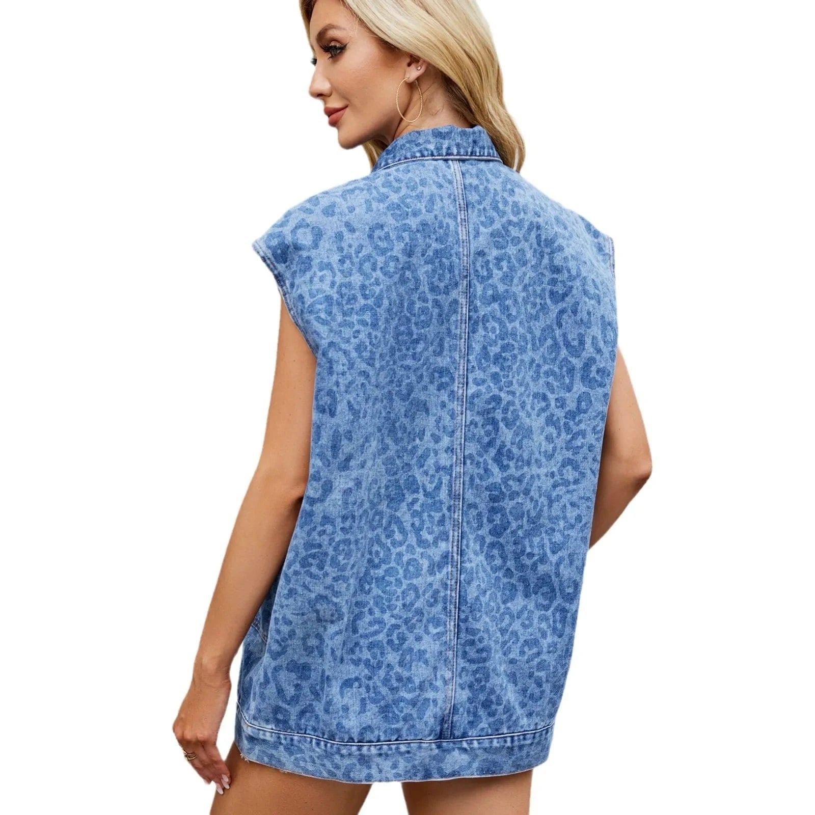 Leopardmönstrad Denimväst Dam
