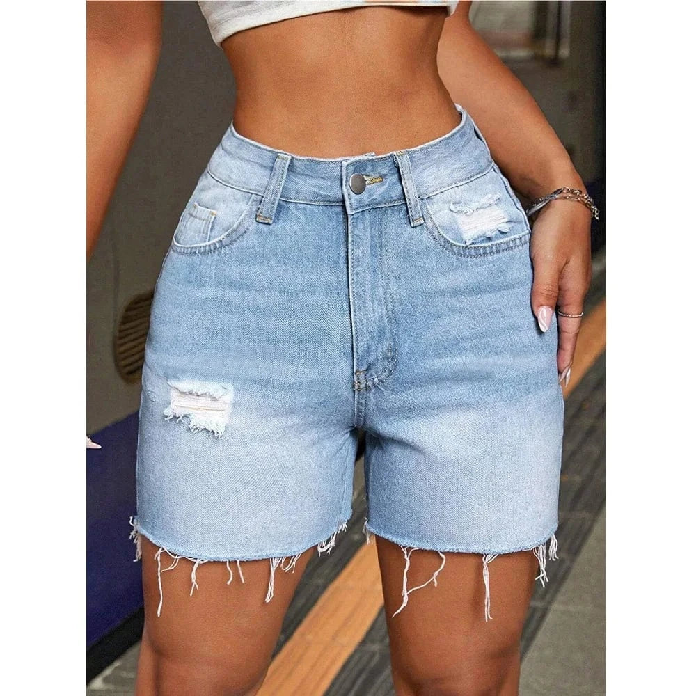 Ljusblå ripped jeans shorts